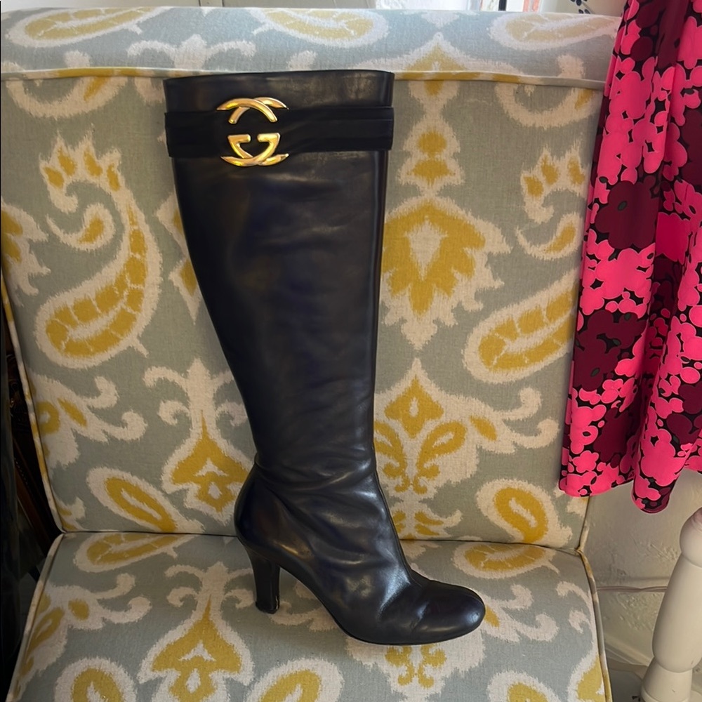 Gucci Black Leather Knee-High Boots
